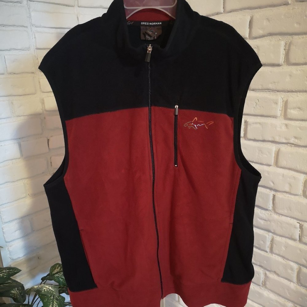 Greg Norman for Tasso Ella Men's Size Large Black & Red Full Zip Fleece Vest